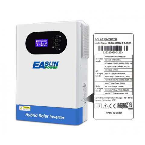 EASUN 5.6kW 48V ISolar-SMGV-II-5.6KW (5600VA/5600W, Max CH 100A, AC 60) Wi-Fi