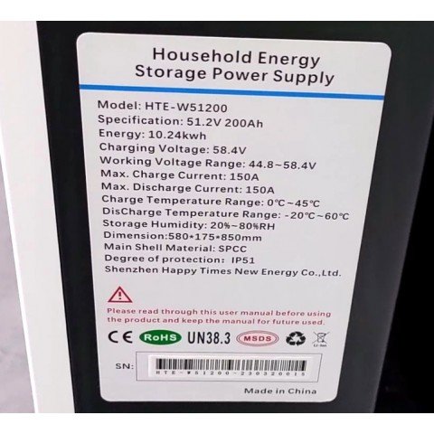 HTE 48V (51.2V) 200Ah HTE-W51200 (LiFePo4, BMS, Bluetooth)