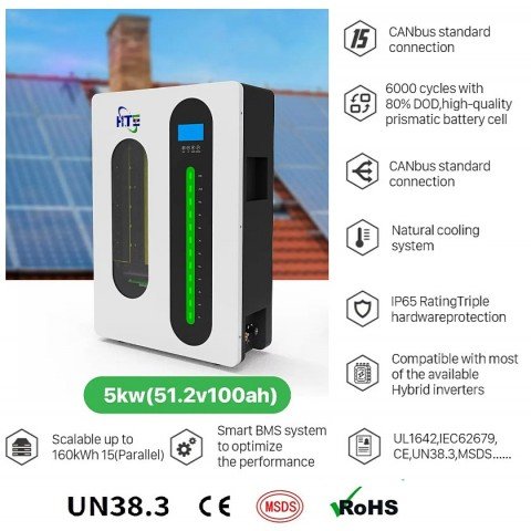 HTE 48V (51.2V) 100Ah HTE-W51100 (LiFePo4, BMS, Bluetooth)