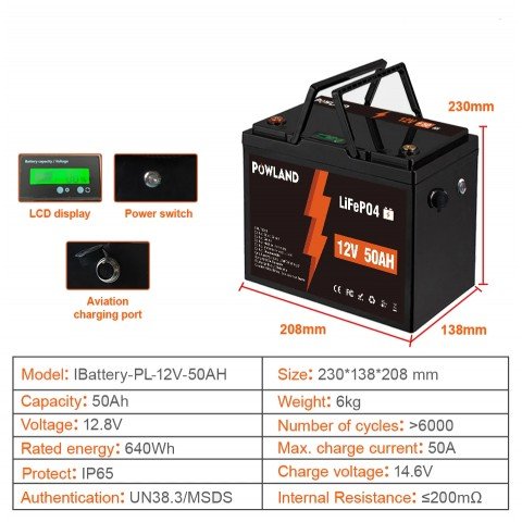 Powland 12V 50Ah IBattery-PL-12V-50AH (LiFePo4, BMS)
