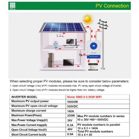 EASUN POWER 8.5kW 48V ISolar-SMG-II-8.5KW (8500VA/8500W, Max CH 140A, AC 120) Wi-Fi