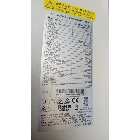 EASUN 5.6kW 48V IGrid-VX-IV-5.6KW (5600VA/5600W, Max CH 100A, AC 60) Wi-Fi