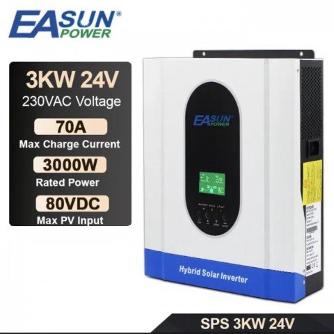 EASUN 3kW 24V ISolar-SPS-3KW (3000VA/3000W, Max CH 70A, AC 25)
