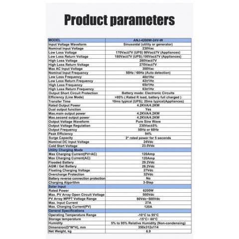 Anenji 4200W 24V ANJ-4200W-24V-W (4200VA/4200W, Max CH 120A, AC 120) Wi-Fi