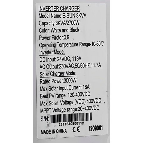 SAKO 3kW 24V E-Sun 3KVA (3000VA/2700W, Max CH 80A, AC 60A)