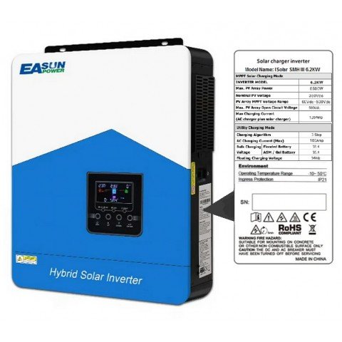 EASUN POWER 6.2kW 48V ISolar-SMH-III-6.2KW (6200VA/6200W Max CH 120A, AC 100) Wi-Fi