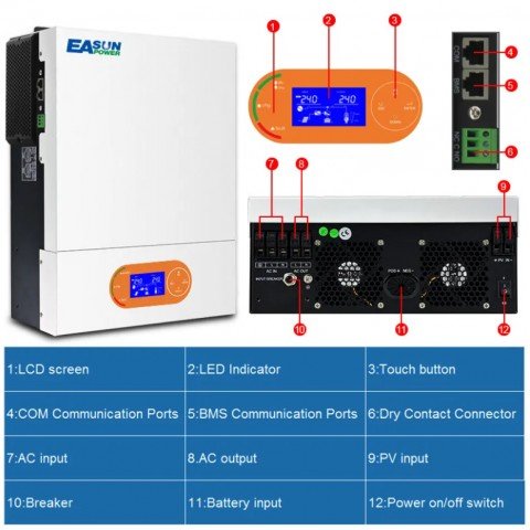 EASUN POWER 3.2 kW 24V ISolar-SMR-II-3.2KW (3200VA/3200W, Max CH 80, AC 60) Wi-Fi