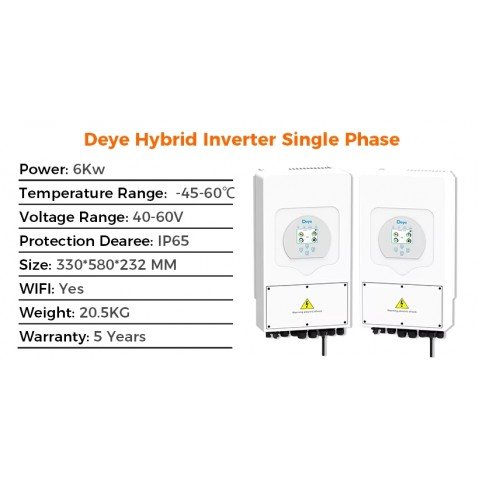 Deye SUN-6K-SG03LP1-EU, LV (6kW, 48V, 1Ph, 2-MPPT) Wi-Fi