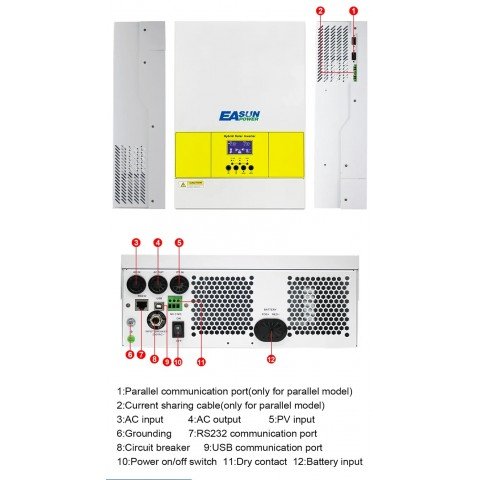 EASUN 3.6kW 24V ISolar SMG II 3.6KW (3600VA/3600W, Max CH 100A, AC 60) Wi-Fi
