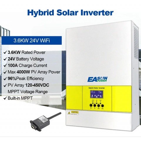 EASUN 3.6kW 24V ISolar SMG II 3.6KW (3600VA/3600W, Max CH 100A, AC 60) Wi-Fi