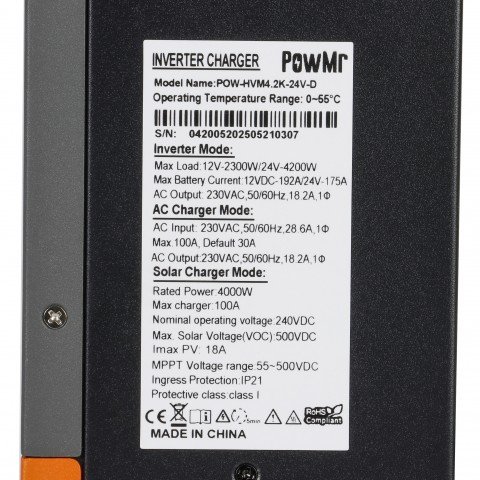 PowMr POW-HVM4.2K-24V-D (4200W-24V / 2300W-12V, Max CH 100A, AC 100) Wi-Fi
