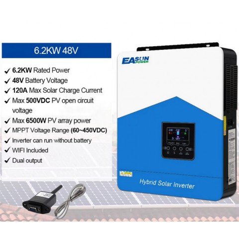 EASUN POWER 6.2kW 48V ISolar-SMH-III-6.2KW (6200VA/6200W Max CH 120A, AC 100) Wi-Fi