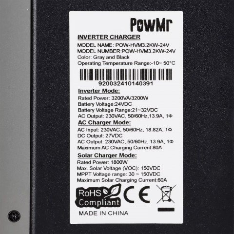 PowMr 3200W 24V POW-HVM3.2KW-24V (Max CH 140A, AC 80)