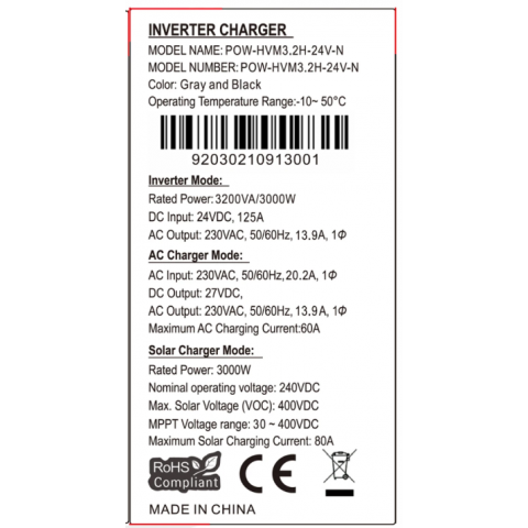 PowMr 3200W 24V POW-HVM3.2H-24V-N (Max SH 80A, AC 60)