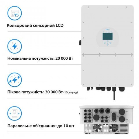 Deye SUN-20K-SG01HP3-EU-AM2, HV (20kW, 160-700V, 3Ph, 2-MPPT) Wi-Fi