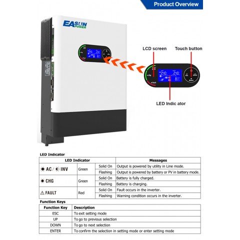 EASUN POWER 6.0 kW 48V ISolar-SMR-II-6KP (6000VA/6000W, Max CH 120, AC 100) Wi-Fi