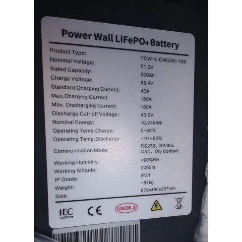PowMr 48V (51.2V) 200Ah POW-LIO48200-16S (LiFePo4, BMS)
