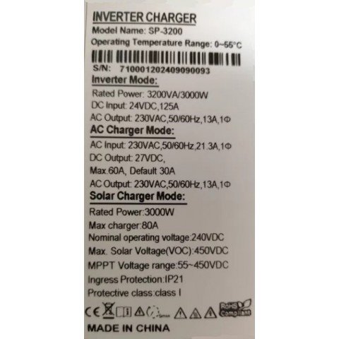 ECGSOLAX 3kW 24V SP-3200 (3200VA/3000W, Max CH 80A, AC 60)