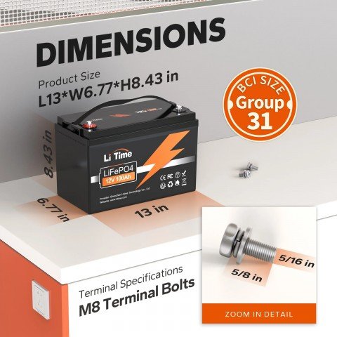 LiTime 12V 100Ah (LiFePo4, BMS 100A)