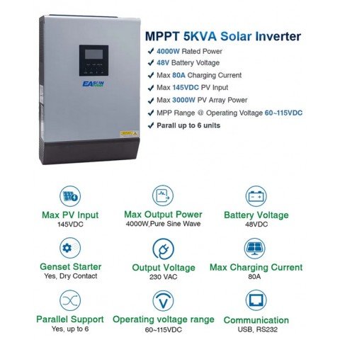 EASUN POWER 4.0kW 48V ISolar-SML-5KW (5000VA/4000W, Max CH 80, AC 20)