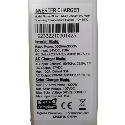 EASUN 3.6kW 24V ISolar SMG II 3.6KW (3600VA/3600W, Max CH 100A, AC 60) Wi-Fi