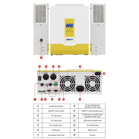 EASUN 5.6kW 48V IGrid-VX-IV-5.6KW (5600VA/5600W, Max CH 100A, AC 60) Wi-Fi