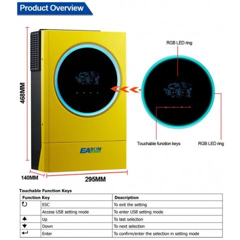 EASUN POWER 5.6kW 48V IGrid-SV-IV-5.6KW (5600VA/5600W, Max CH 120, AC 120) Wi-Fi
