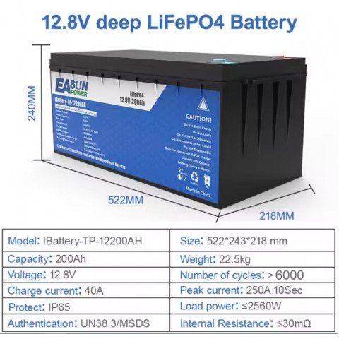 EASUN POWER LiFePo4 12V 200Ah BMS IBattery-TP-12200AH