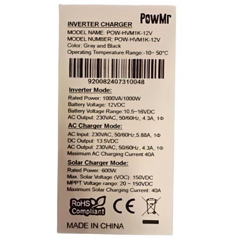 PowMr 1000W 12V POW-HVM1K-12V (Max SH 80A, AC 40)