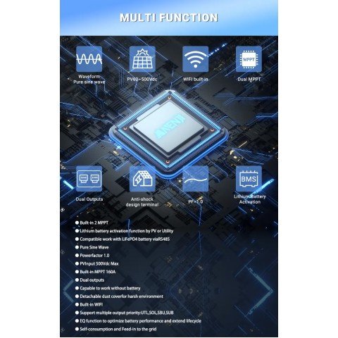 Anenji 11000W 48V ANJ-HHS-11000W-48V (1100VA/1100W, Max CH 160A, AC 120) Wi-Fi